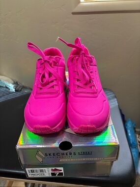 Skechers Neon Pink Platform Lace-Up Sneakers